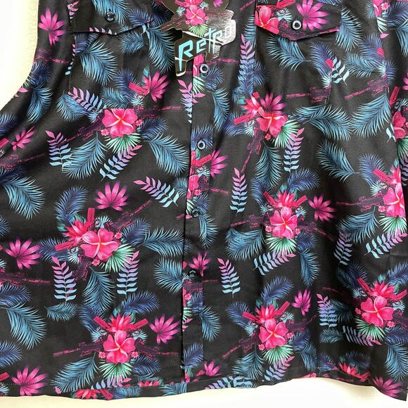 Retro Rifle Tropics Shirt Mens 5XL (Fits 3XL+) Black Floral Long Sleeve Button - Picture 4 of 11